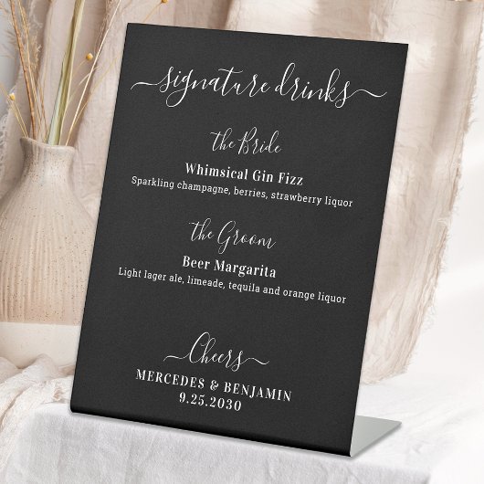 Handtekening Drinken Zwarte Aangepaste huwelijksba Reclamebord Met Voetstuk