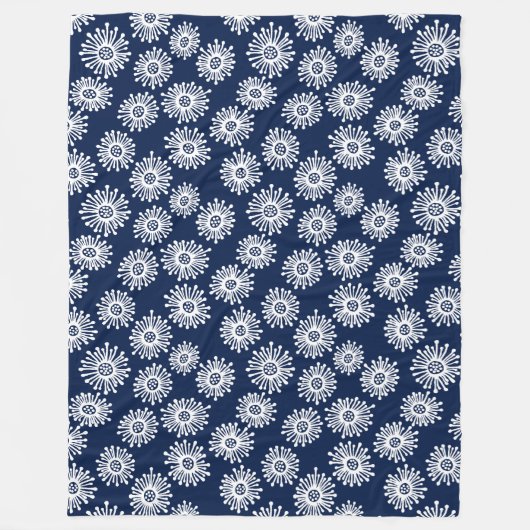 Handtekening droogbloemen - wit op donkerblauw 001 fleece deken (Voorkant)