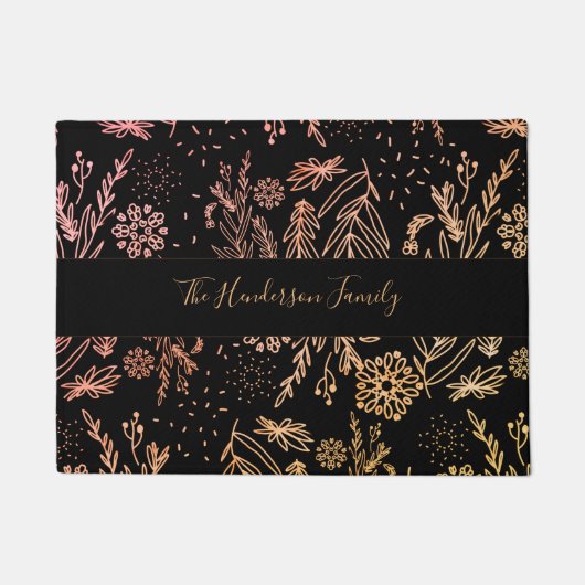 Handtekening Elegant Roos Gold Floral Pattern Deurmat (Voorkant)