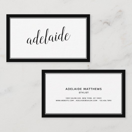 Handtekening Elegant zwart-wit handgeschreven scri Visitekaartje (Voorkant / Achterkant)
