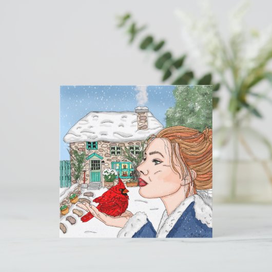 Handtekening Engels Cottage and Kardinaal Feestdagenkaart (Staand voorkant)