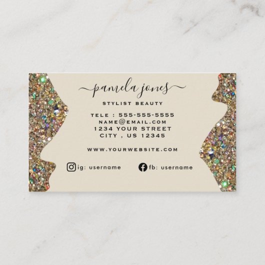 Handtekening Faux Gold Glam Glitter Professional Visitekaartje (Achterkant)