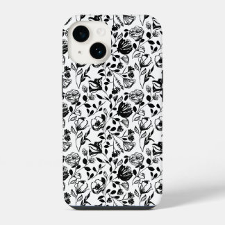 Handtekening Floral Black en White Hoesje iPhone 14 Hoesje