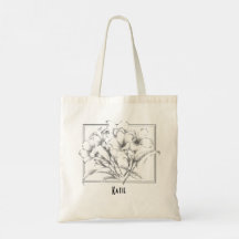 Handtekening Floral Black White Sketch Canvas tas