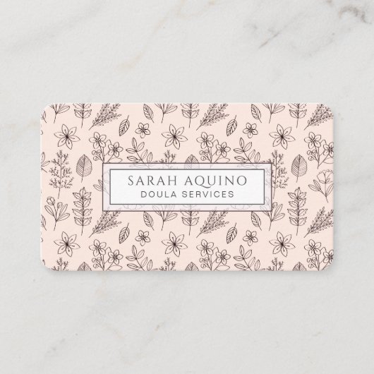 Handtekening Floral Botanische Roze Doula Birth Visitekaartje (Voorkant)