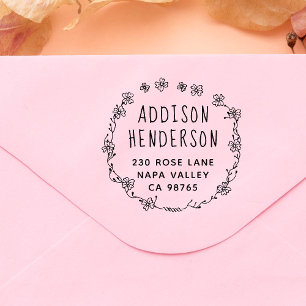 Handtekening Floral Wreatnaam & Return-adres Zelfinktende Stempel