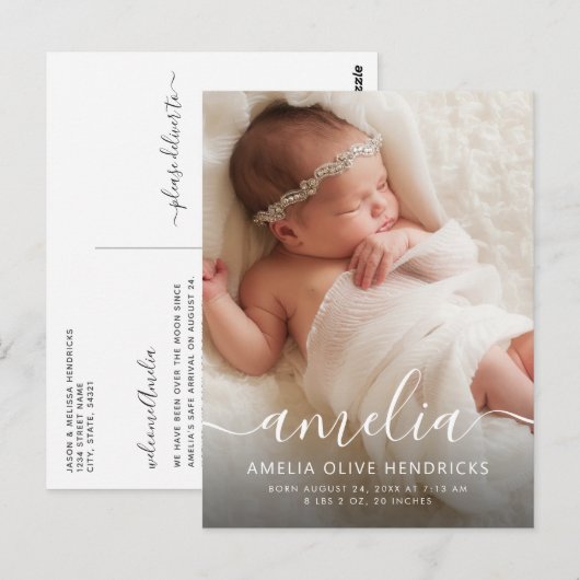 Handtekening Foto geboorteaankondiging Briefkaart (Voorkant / Achterkant)