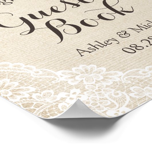 Handtekening gastboek Trouw Rustieke Jute Kanten B Poster (Hoek)