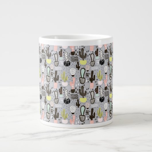 Handtekening gestructureerd cactus-patroon grote koffiekop (Voorkant)