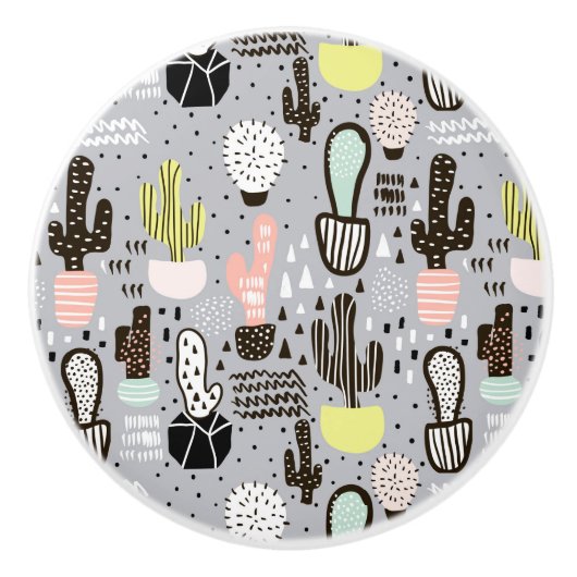 Handtekening gestructureerd cactus-patroon keramische knop (Voorkant)
