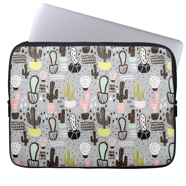 Handtekening gestructureerd cactus-patroon laptop sleeve (Voorkant)