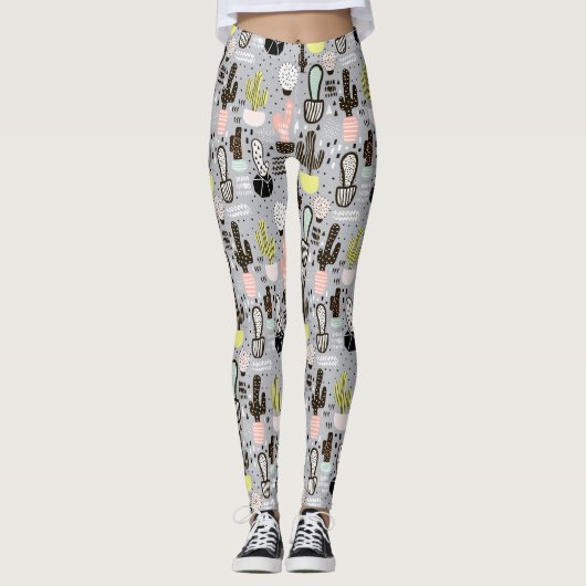 Handtekening gestructureerd cactus-patroon leggings (Voorkant)