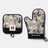 Handtekening gestructureerd cactus-patroon ovenwant & pannenlap set (Voorkant)