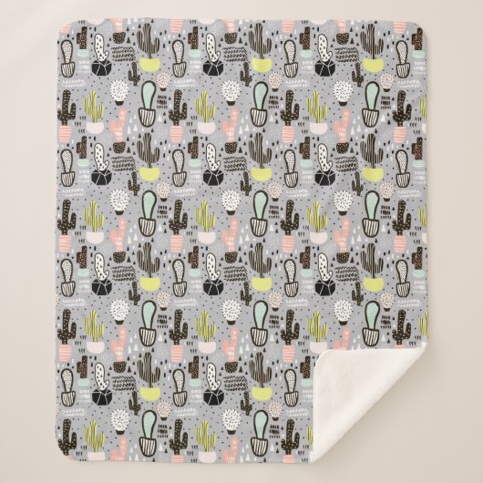 Handtekening gestructureerd cactus-patroon sherpa deken (Voorkant)