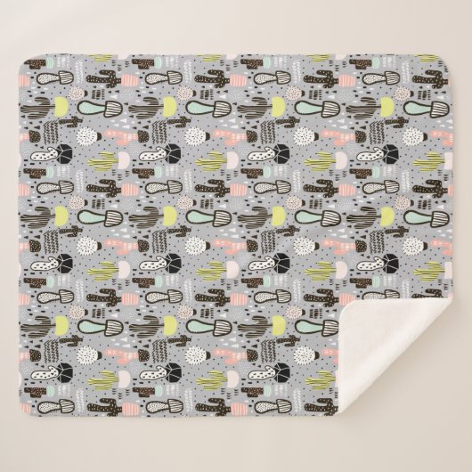 Handtekening gestructureerd cactus-patroon sherpa deken (Voorkant (horizontaal))