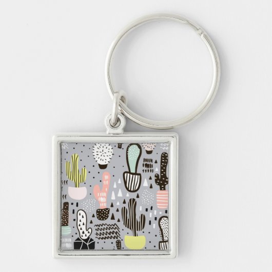 Handtekening gestructureerd cactus-patroon sleutelhanger (Voorkant)