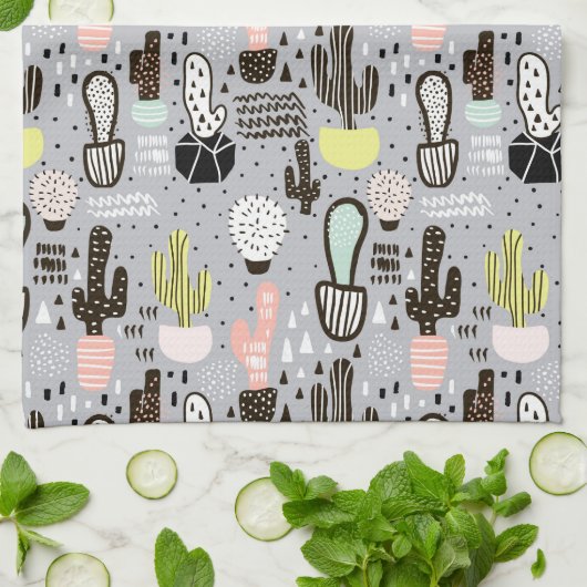 Handtekening gestructureerd cactus-patroon theedoek (Gevouwen)