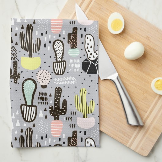 Handtekening gestructureerd cactus-patroon theedoek (Quarter Fold)