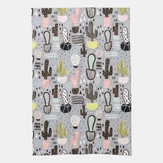 Handtekening gestructureerd cactus-patroon theedoek (Verticaal)