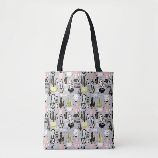 Handtekening gestructureerd cactus-patroon tote bag (Voorkant)