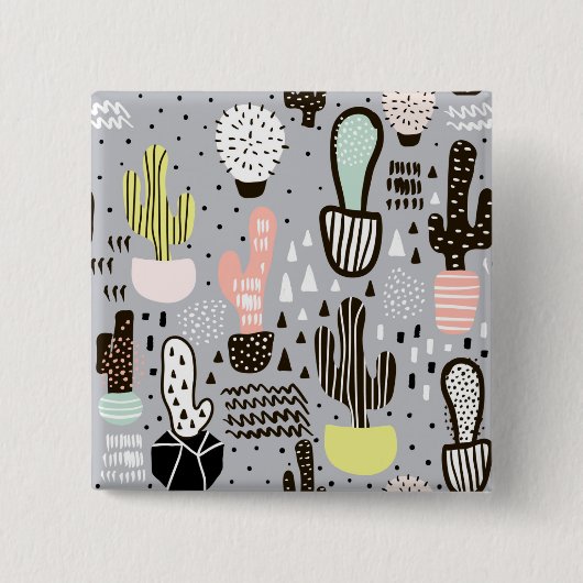 Handtekening gestructureerd cactus-patroon vierkante button 5,1 cm (Voorkant)