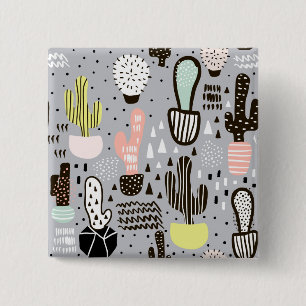 Handtekening gestructureerd cactus-patroon vierkante button 5,1 cm