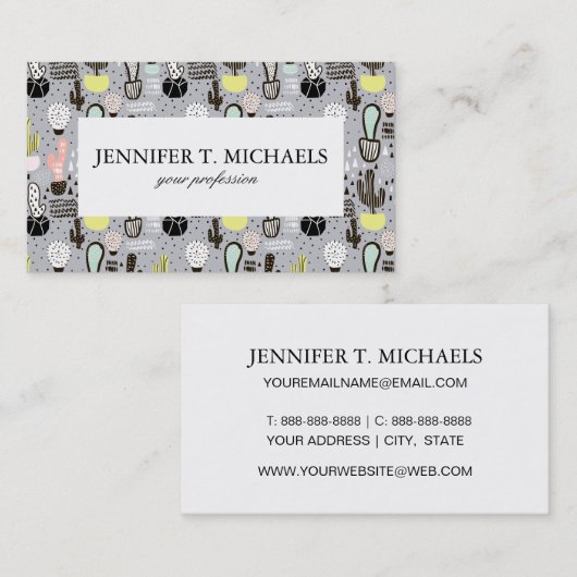 Handtekening gestructureerd cactus-patroon visitekaartje (Voorkant / Achterkant)