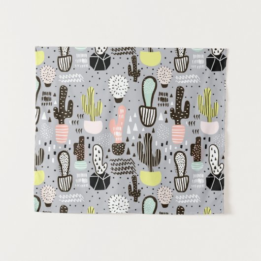 Handtekening gestructureerd cactus-patroon wandkleed (Voorkant (horizontaal))
