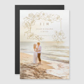 Handtekening Gold Floral slaat de datum op Magnetische Uitnodiging (Voorkant / Achterkant)