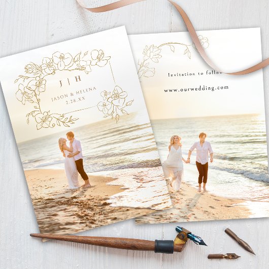 Handtekening Gold Floral slaat de datum op Save The Date