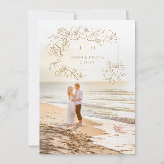 Handtekening Gold Floral slaat de datum op Save The Date (Voorkant)