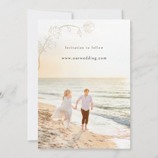 Handtekening Gold Floral slaat de datum op Save The Date (Achterkant)