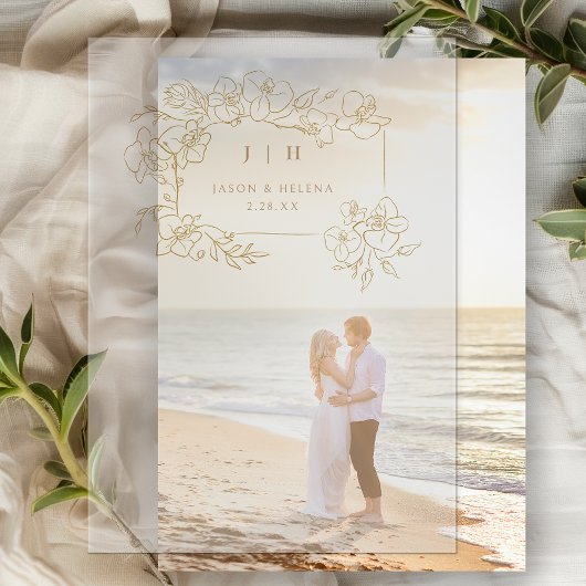 Handtekening Gold Floral slaat de datum op Vellum Uitnodigingen