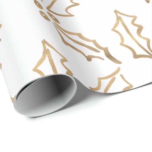 Handtekening Gold Foil Holiday Holly Cadeaupapier (Rol Hoek)