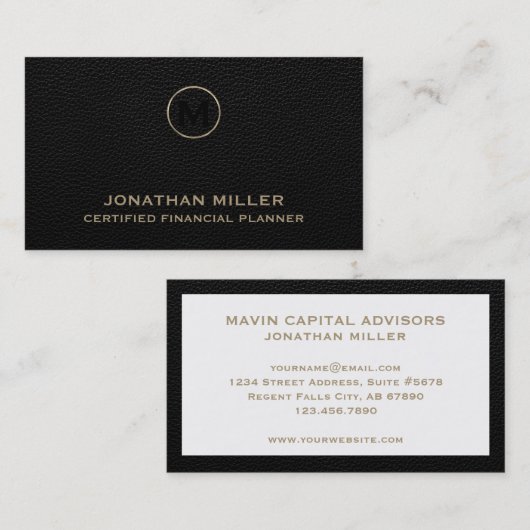 Handtekening Goud Monogram Financiële Professional Visitekaartje (Voorkant / Achterkant)