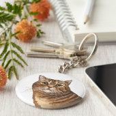 Handtekening grappige Tabby cat Canvas tas Sleutelhanger (Zijkant)