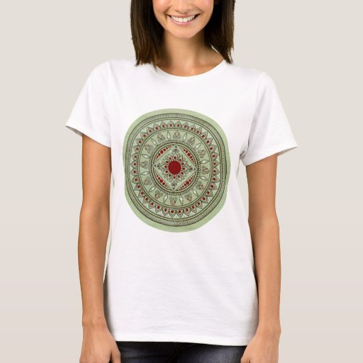 Handtekening groen en rood Mandala-ventilatorontwe T-shirt (Voorkant)