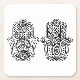 Handtekening Hamsa met sierplanten Kartonnen Onderzetters
