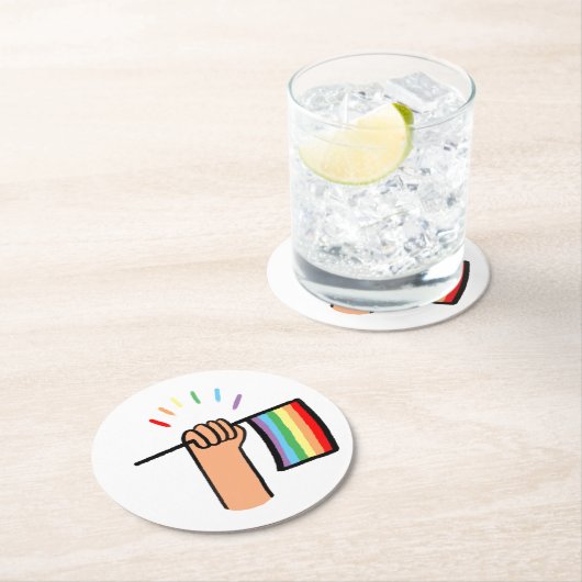 Handtekening Handje met een regenboogvlag Ronde Kartonnen Onderzetter (Insitu)