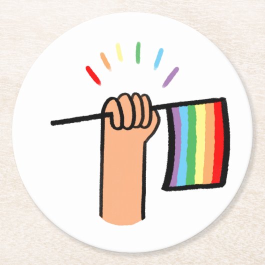 Handtekening Handje met een regenboogvlag Ronde Kartonnen Onderzetter (Voorkant)