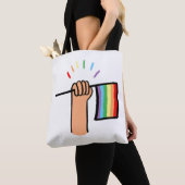 Handtekening Handje met een regenboogvlag Tote Bag (Dichtbij)