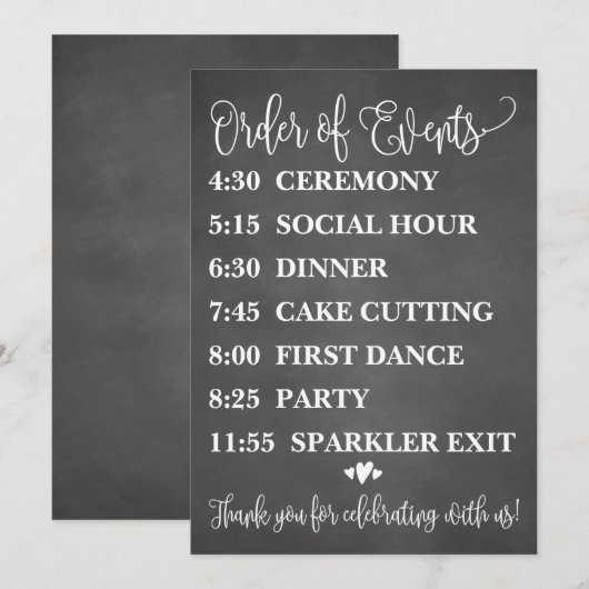 Handtekening huwelijksschema menu (Voorkant / Achterkant)