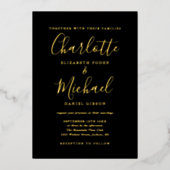 Handtekening in één zwarte gouden bruiloft folie uitnodiging (Voorkant)