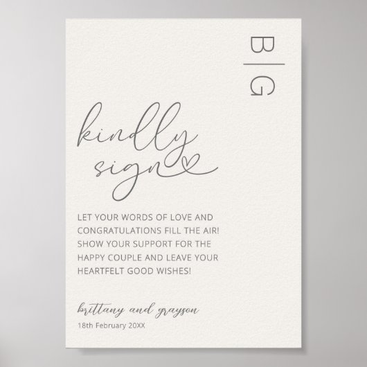 Handtekening Ivory Wedding Guestbook Poster (Voorkant)