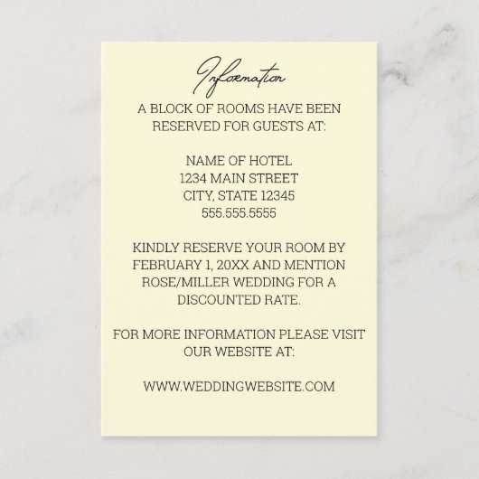 Handtekening kalligrafie bruiloft informatiekaartje (Voorkant)