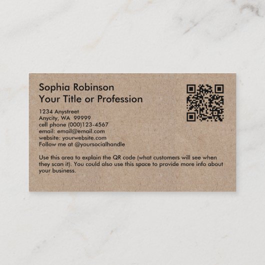 Handtekening Kraft Paper Style QR Visitekaartje (Achterkant)
