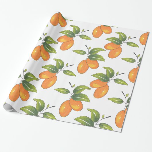 Handtekening Kumquats Pattern Cadeaupapier (Uitgerold)