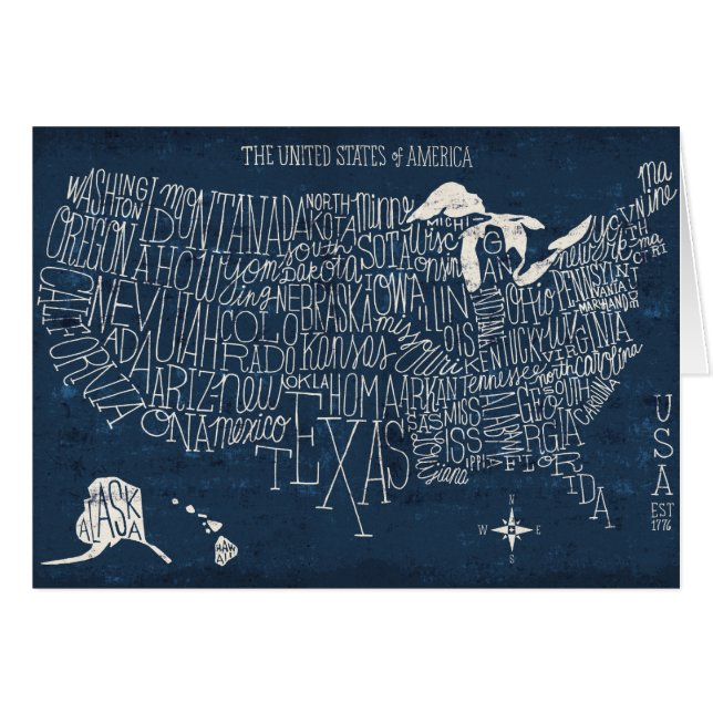 Handtekening Lettertered Blue USA Map (Voorkant Horizontaal)