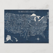 Handtekening Lettertered Blue USA Map Briefkaart (Voorkant)