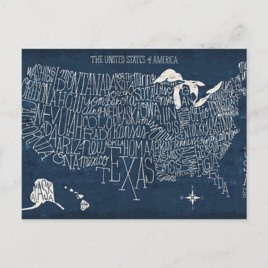 Handtekening Lettertered Blue USA Map Briefkaart (Voorkant)